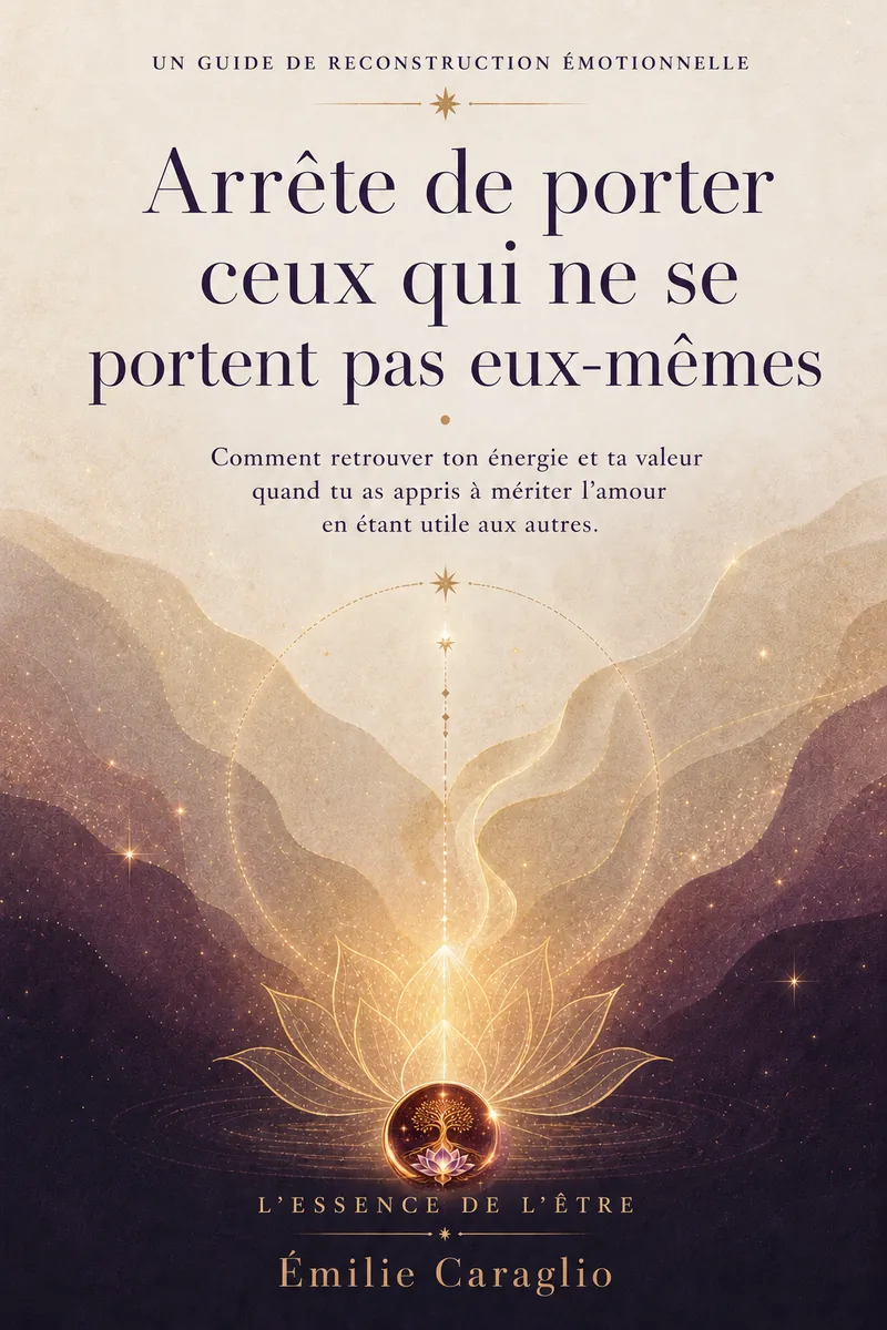 Couverture de l'ebook « Arrête de porter ceux qui ne se portent pas eux-mêmes » — guide pour poser des limites et retrouver ton énergie sans devenir égoïste.